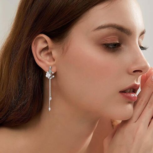 Clip on Earrings Dangle Pearl Drop Clip Earrings for Women Trendy Dangle Chain Dainty Flower Wedding Earrings for Brides 14K Gold Plated Statement Non Pierced Earrings for Women Sparkly Jewelry in Saudi Arabia