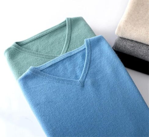 Men's V-Neck Solid Color Casual Pullover Sweater Solid Color Slim Fit Simple Business Sweater in Saudi Arabia