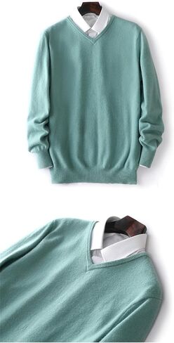 Men's V-Neck Solid Color Casual Pullover Sweater Solid Color Slim Fit Simple Business Sweater in Saudi Arabia