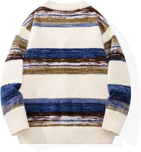 Men's Retro Lazy Striped Cardigan Sweater Solid Color Warm Casual Loose Couple Sweater Jacket in Saudi Arabia