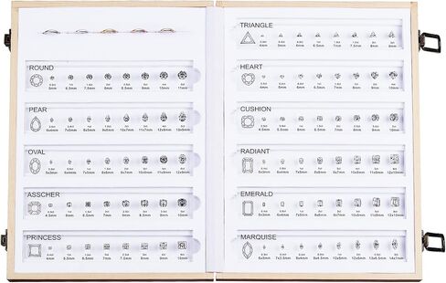 Diamond Size Shape Guide Selector Kit, 5A Cubic Zirconia Engagement Ring Size Comparison Tool Box, 11 Classic Diamond Cutting Shape Mix 8 Different Size With Ring Measuring Ruler -Yellow in Saudi Arabia