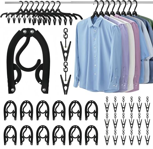 16 Pcs Portable Travel Hangers for Cruise Ship Essentials 2025, Plastic Folding Foldable Hangers Clothes Drying Rack Travel Accessories for Suitcase, RV, Camping, Flying, Hotel, Road Trip (Black) in Kuwait