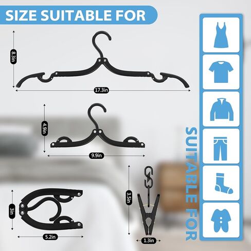 16 Pcs Portable Travel Hangers for Cruise Ship Essentials 2025, Plastic Folding Foldable Hangers Clothes Drying Rack Travel Accessories for Suitcase, RV, Camping, Flying, Hotel, Road Trip (Black) in Kuwait