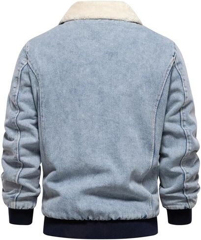 Men's Collar Lambhair Patchwork Denim Jacket Solid Color Casual Loose Thick Warm Denim Jacket in Saudi Arabia