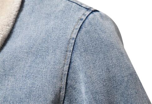 Men's Collar Lambhair Patchwork Denim Jacket Solid Color Casual Loose Thick Warm Denim Jacket in Saudi Arabia