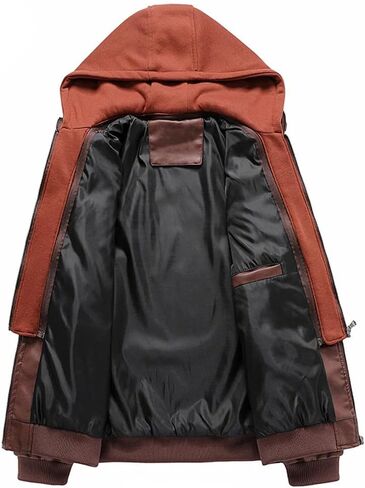 Men's Hooded PU Imitation Leather Motorcycle Jacket Solid Color Casual Slim Fit Jacket in Saudi Arabia