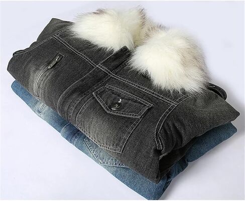 طوق للرجال بالإضافة إلى سميك Lambhair Denim سترة صلبة ألوان ضئيلة ضئيلة السترة in Saudi Arabia