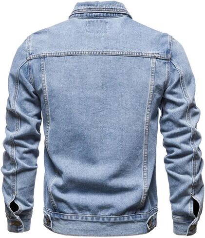 Men's Lapel Motorcycle Denim Jacket Solid Color Casual Loose Fit Denim Jacket in Saudi Arabia
