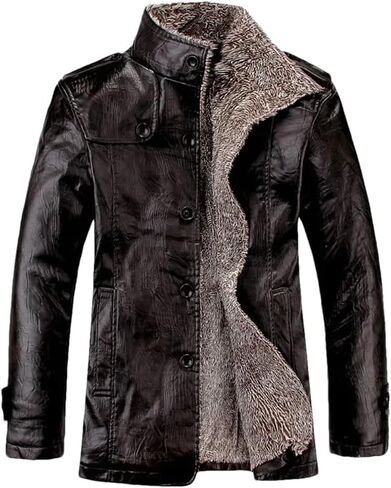 Men's Stand Up Collar PU Imitation Leather Thick Warm Jacket Casual Loose Oversized Jacket in Saudi Arabia