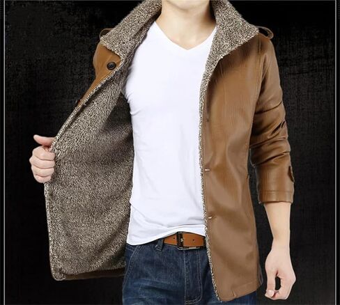 Men's Stand Up Collar PU Imitation Leather Thick Warm Jacket Casual Loose Oversized Jacket in Saudi Arabia