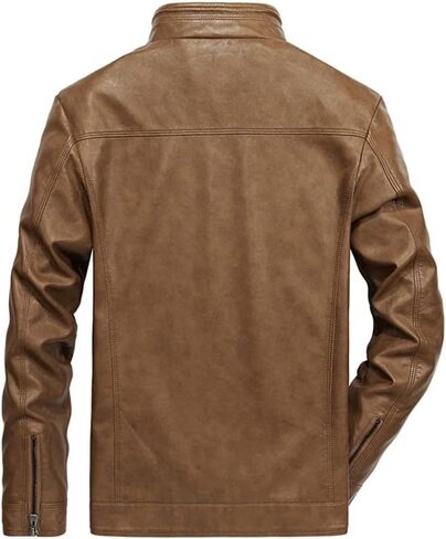 Men's Standing Collar PU Imitation Leather Slim Fit Motorcycle Jacket Solid Color Casual Slim Fit Jacket in Saudi Arabia