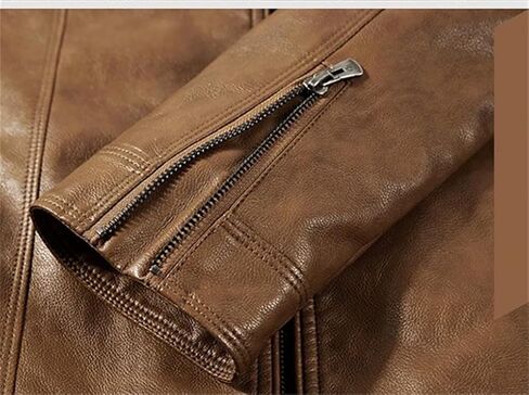 Men's Standing Collar PU Imitation Leather Slim Fit Motorcycle Jacket Solid Color Casual Slim Fit Jacket in Saudi Arabia