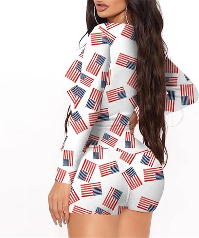 4th of July Onesie Pajamas for Women American Flag Sexy Bodycon One Piece Pjs Shorts Jumpsuit Romper Club Sleepwear in Saudi Arabia