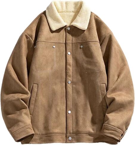 Men's Collar Lambhair Splicing Thick Coat Solid Color Casual Loose Outdoor Pocket Splicing Coat in Saudi Arabia