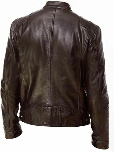 Men's Standing Collar PU Imitation Leather Motorcycle Jacket Solid Color Casual Loose Zipper Jacket in Saudi Arabia