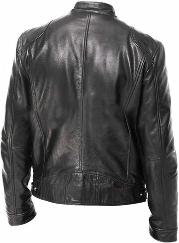 Men's Standing Collar PU Imitation Leather Motorcycle Jacket Solid Color Casual Loose Zipper Jacket in Saudi Arabia