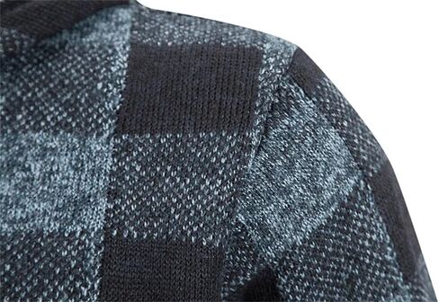 Men's Plaid Knitted Hooded Jacket Casual Loose Thick Warm Coat in Saudi Arabia