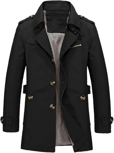 Men's Lapel Double Breasted Spliced Trench Coat Solid Color Casual Slim Fit Jacket in Saudi Arabia