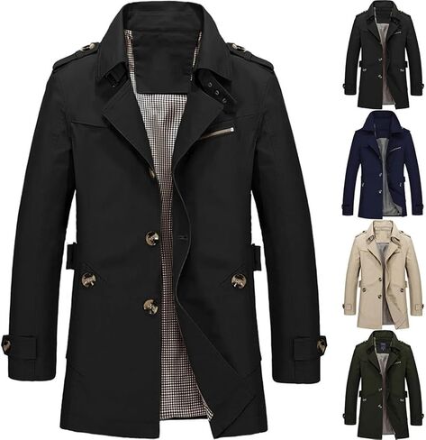 Men's Lapel Double Breasted Spliced Trench Coat Solid Color Casual Slim Fit Jacket in Saudi Arabia