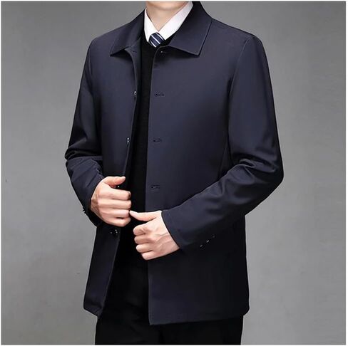 Men's Collar Mid Length Single Breasted Coat, Solid Color Casual Slim Fit Business Long Sleeved Coat in Saudi Arabia