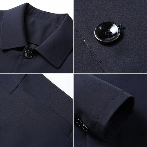Men's Collar Mid Length Single Breasted Coat, Solid Color Casual Slim Fit Business Long Sleeved Coat in Saudi Arabia