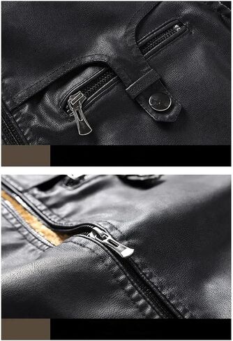 Men's Stand Up Collar Button Splicing Thickened Warm Pu Imitation Leather Motorcycle Jacket Solid Color Casual Loose Jacket in Saudi Arabia