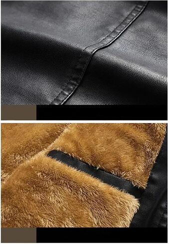Men's Stand Up Collar Button Splicing Thickened Warm Pu Imitation Leather Motorcycle Jacket Solid Color Casual Loose Jacket in Saudi Arabia