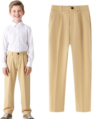 HILEELANG Boys Girls School Uniform Pants Kids Dress Slacks Pants Elastic Classic Trousers 5-16 Years in Saudi Arabia