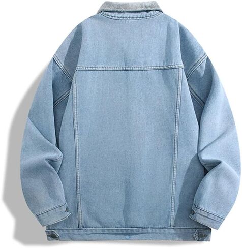 Men's Thick Fleece Warm Denim Jacket Solid Color Casual Loose Oversized Denim Jacket in Saudi Arabia