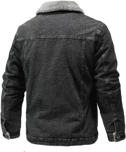 Men's Collar Lambhair Patchwork Black Denim Jacket Solid Color Casual Retro Classic Denim Jacket in Saudi Arabia