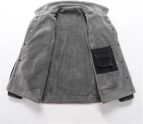 Men's Collar Lambhair Patchwork Black Denim Jacket Solid Color Casual Retro Classic Denim Jacket in Saudi Arabia