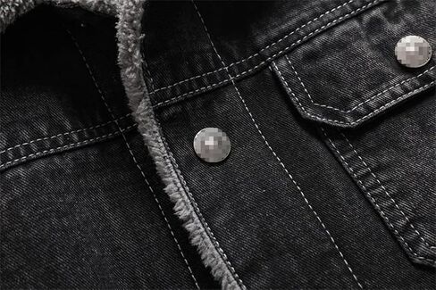 Men's Collar Lambhair Patchwork Black Denim Jacket Solid Color Casual Retro Classic Denim Jacket in Saudi Arabia