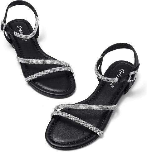 Greatonu Women's Dressy Rhinestone Flat Sandals for Weddings | Comfortable sparkly sandals with ankle straps, ideal for bridesmaids, vacations, evenings and special occasions. in Saudi Arabia