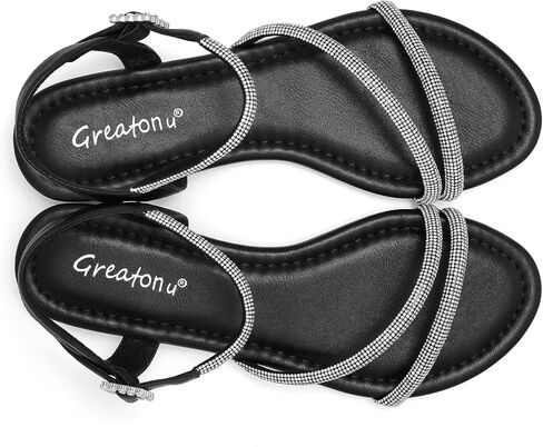 Greatonu Women's Dressy Rhinestone Flat Sandals for Weddings | Comfortable sparkly sandals with ankle straps, ideal for bridesmaids, vacations, evenings and special occasions. in Saudi Arabia