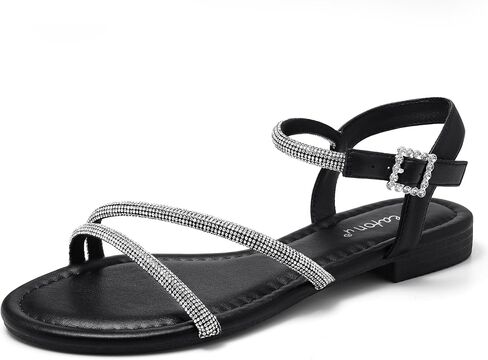 Greatonu Women's Dressy Rhinestone Flat Sandals for Weddings | Comfortable sparkly sandals with ankle straps, ideal for bridesmaids, vacations, evenings and special occasions. in Saudi Arabia