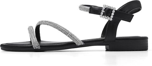 Greatonu Women's Dressy Rhinestone Flat Sandals for Weddings | Comfortable sparkly sandals with ankle straps, ideal for bridesmaids, vacations, evenings and special occasions. in Saudi Arabia