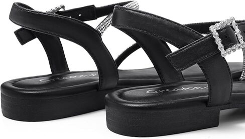 Greatonu Women's Dressy Rhinestone Flat Sandals for Weddings | Comfortable sparkly sandals with ankle straps, ideal for bridesmaids, vacations, evenings and special occasions. in Saudi Arabia