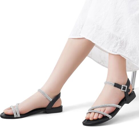 Greatonu Women's Dressy Rhinestone Flat Sandals for Weddings | Comfortable sparkly sandals with ankle straps, ideal for bridesmaids, vacations, evenings and special occasions. in Saudi Arabia