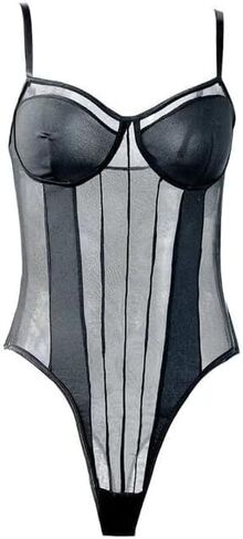 Lilosy Sexy Wireless Strappy Mesh Corset Lingerie Bodysuit Top in Saudi Arabia