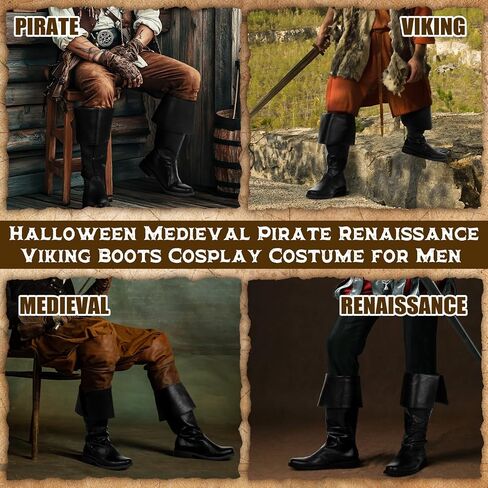 Ramede Medieval Pirate Boots Men Renaissance Boots Halloween Gothic Viking Costume Shoes Footwear for Cosplay in Saudi Arabia