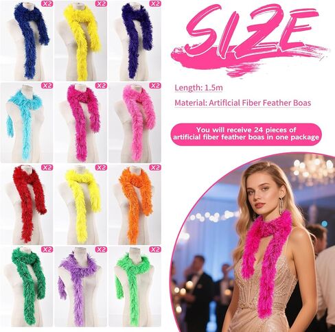 24pcs Feather Boas Bulk Artificial Fluffy Boas Costume Decor for Halloween Wedding Christmas Tea Party Supplies in Kuwait