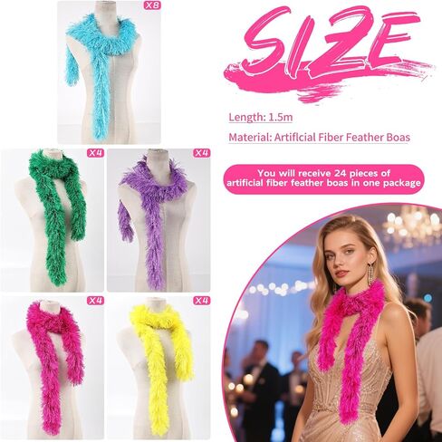 24pcs Feather Boas Bulk Artificial Fluffy Boas Costume Decor for Halloween Wedding Christmas Tea Party Supplies in Kuwait