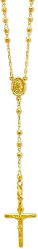 14K Gold Rosary Chain Necklace - Nice Shiny Tricolor White Yellow Pendant Flawless Jewelry Gift for Women and Men - Available 16 to 24 Inches Length - 2.5MM Wide in Saudi Arabia