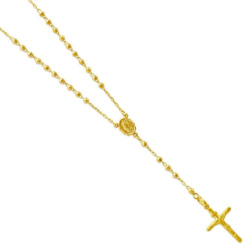 14K Gold Rosary Chain Necklace - Nice Shiny Tricolor White Yellow Pendant Flawless Jewelry Gift for Women and Men - Available 16 to 24 Inches Length - 2.5MM Wide in Saudi Arabia