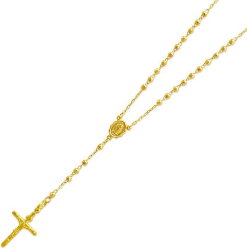14K Gold Rosary Chain Necklace - Nice Shiny Tricolor White Yellow Pendant Flawless Jewelry Gift for Women and Men - Available 16 to 24 Inches Length - 2.5MM Wide in Saudi Arabia