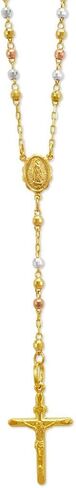 14K Gold Rosary Chain Necklace - Nice Shiny Tricolor White Yellow Pendant Flawless Jewelry Gift for Women and Men - Available 16 to 24 Inches Length - 2.5MM Wide in Saudi Arabia