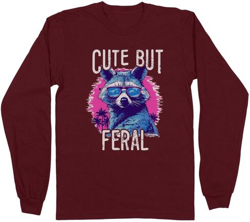 TeesAndTankYou Cute but Feral Raccoon Long Sleeve Shirt Unisex in Saudi Arabia