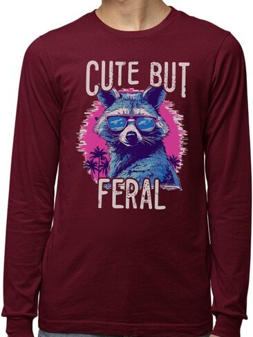 TeesAndTankYou Cute but Feral Raccoon Long Sleeve Shirt Unisex in Saudi Arabia