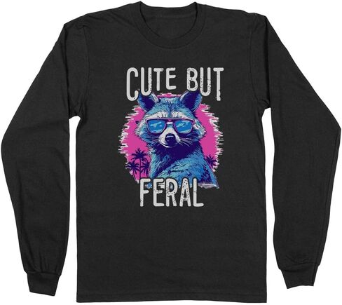 TeesAndTankYou Cute but Feral Raccoon Long Sleeve Shirt Unisex in Saudi Arabia