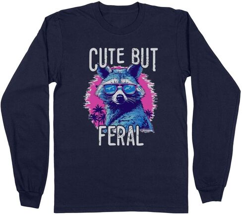 TeesAndTankYou Cute but Feral Raccoon Long Sleeve Shirt Unisex in Saudi Arabia